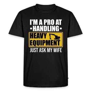 Retro Excavator Slogan Excavator Driver Construction Site - Men's Premium Organic T-Shirt - black - Front - Nico (187cm)