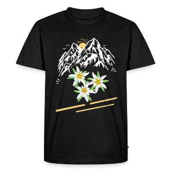 The Mountains and Alps with Edelweiss Flowers Outdoor - Men's Premium Organic T-Shirt - black - Front - Nico (187cm)