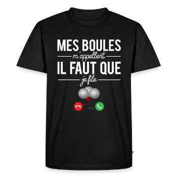 Mes boules m'appellent il faut que je file - T-shirt Premium bio Homme - noir - Devant - Nico (187cm)