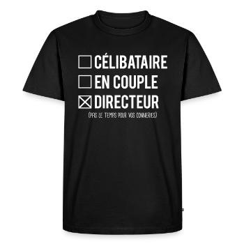Célibataire en couple directeur humour métier - T-shirt Premium bio Homme - noir - Devant - Nico (187cm)