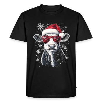 Funny Christmas Motif With Cool Cow - Men's Premium Organic T-Shirt - black - Front - Nico (187cm)