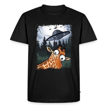 Funny Giraffes UFO Zoo Animal Meme Design - Men's Premium Organic T-Shirt - black - Front - Nico (187cm)