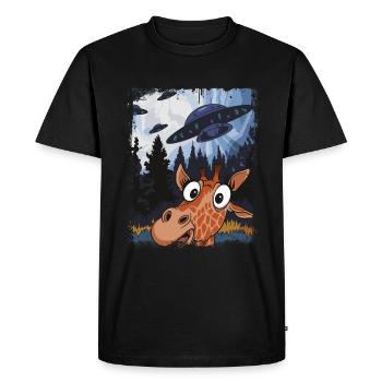 Funny Giraffes UFO Zoo Animal Meme Design - Men's Premium Organic T-Shirt - black - Front - Nico (187cm)