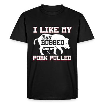 I like My Butt, The Funny Grill Grill - Men's Premium Organic T-Shirt - black - Front - Nico (187cm)