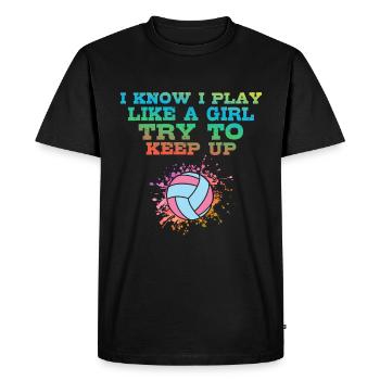 Je sais que je joue comme une fille colorée - T-shirt Premium bio Homme - noir - Devant - Nico (187cm)