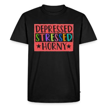 Depressed Stressed Single Life Women - Men's Premium Organic T-Shirt - black - Front - Nico (187cm)