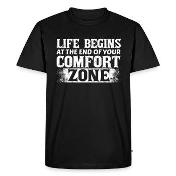 La vie commence à la fin de votre zone de confort - T-shirt Premium bio Homme - noir - Devant - Nico (187cm)