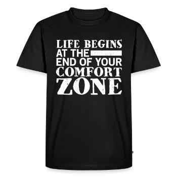 La vie commence à la fin de votre zone de confort - T-shirt Premium bio Homme - noir - Devant - Nico (187cm)