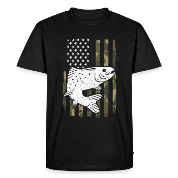 Drapeaux des États-Unis American Patriot Fisher Pêcheur - T-shirt Premium bio Homme - noir - Devant - Nico (187cm)