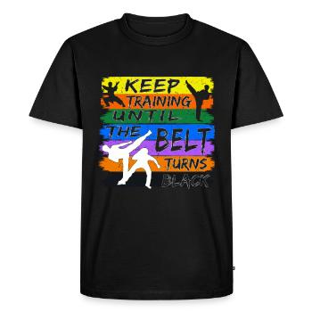 Continuez à vous entraîner jusqu’à ce que votre ceinture devienne noire - T-shirt Premium bio Homme - noir - Devant - Nico (187cm)