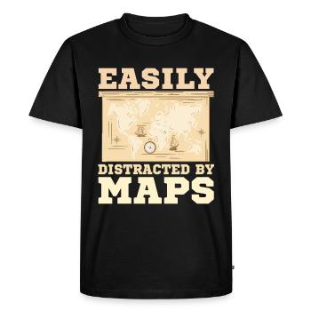 Facilement distrait par les cartes géographiques - T-shirt Premium bio Homme - noir - Devant - Nico (187cm)
