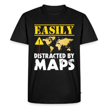 Facilement distrait par les cartes géographiques - T-shirt Premium bio Homme - noir - Devant - Nico (187cm)