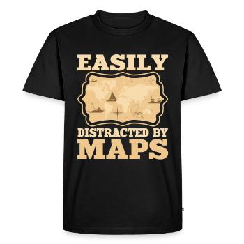 Facilement distrait par les cartes Carte de professeur de géographie - T-shirt Premium bio Homme - noir - Devant - Nico (187cm)