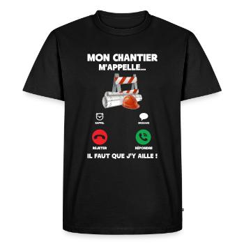 Mon Chantier M'appelle Chef de Chantier - T-shirt Premium bio Homme - noir - Devant - Nico (187cm)