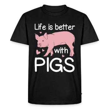 La vie est meilleure avec des cochons drôles - T-shirt Premium bio Homme - noir - Devant - Nico (187cm)