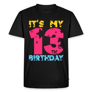 C’EST MON 13E ANNIVERSAIRE LICORNE 13E ANNIVERSAIRE - T-shirt Premium bio Homme - noir - Devant - Nico (187cm)