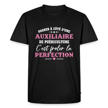 Auxiliaire de puériculture Puéricultrice Métier - T-shirt Premium bio Homme - noir - Devant - Nico (187cm)