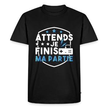 Attends Je Finis Ma Partie - T-shirt Premium bio Homme - noir - Devant - Nico (187cm)