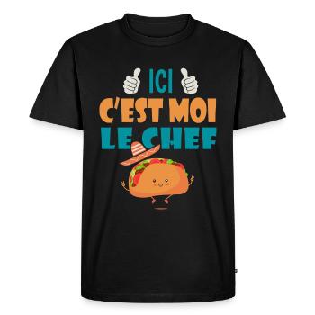 ici c est moi le chef cadeau tacos taco mexique - T-shirt Premium bio Homme - noir - Devant - Nico (187cm)