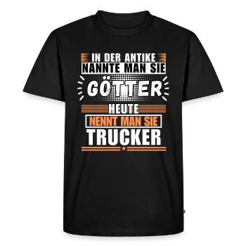 Gods in Antiquity. Today Trucker - Men's Premium Organic T-Shirt - black - Front - Nico (187cm)