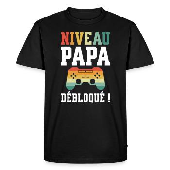 Niveau Papa Débloqué Futur Papa - T-shirt Premium bio Homme - noir - Devant - Nico (187cm)