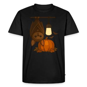 Cute bat with pumpkin - Men's Premium Organic T-Shirt - black - Front - Nico (187cm)