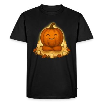 Citrouille méditative dans un cercle de bougies - T-shirt Premium bio Homme - noir - Devant - Nico (187cm)