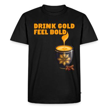 Golden Milk Cup Ayurveda DRINK GOLD FEEL BOLD - Men's Premium Organic T-Shirt - black - Front - Nico (187cm)