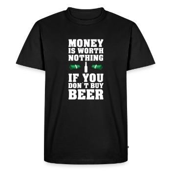 PAROLES DE BIÈRE DRÔLE DE L'ARGENT WORTH BEER RIEN - T-shirt Premium bio Homme - noir - Devant - Nico (187cm)