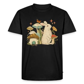 Cottagecore avec lapin, champignons et papillon - T-shirt Premium bio Homme - noir - Devant - Nico (187cm)
