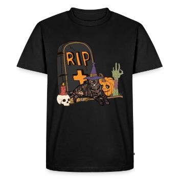 Chat mignon et effrayant à poil court Halloween - T-shirt Premium bio Homme - noir - Devant - Nico (187cm)