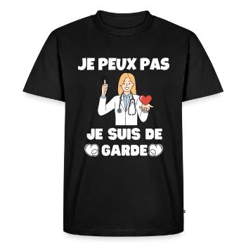Je Peux Pas Je Suis De Garde - T-shirt Premium bio Homme - noir - Devant - Nico (187cm)