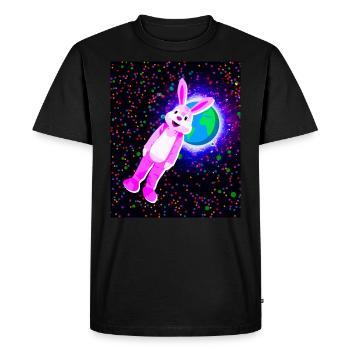 Lapin rose dans le ciel avec la planète terre - - T-shirt Premium bio Homme - noir - Devant - Nico (187cm)