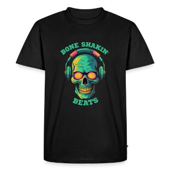 Crâne portant des écouteurs - Bone shakin' beats - T-shirt Premium bio Homme - noir - Devant - Nico (187cm)