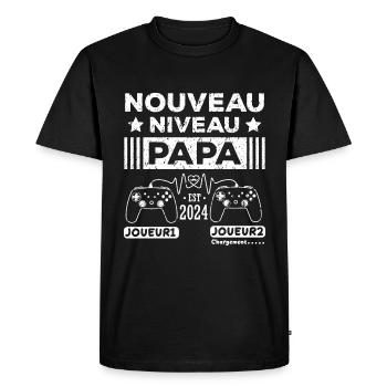 Nouveau niveau papa 2024 idée cadeau gamers,joueur - T-shirt Premium bio Homme - noir - Devant - Nico (187cm)