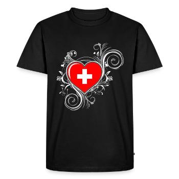Suisse - coeur - T-shirt Premium bio Homme - noir - Devant - Nico (187cm)
