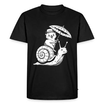 Drôle de loutre avec parasol assis sur l’escargot - T-shirt Premium bio Homme - noir - Devant - Nico (187cm)