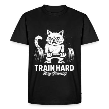 Chat de fitness avec haltère - T-shirt Premium bio Homme - noir - Devant - Nico (187cm)