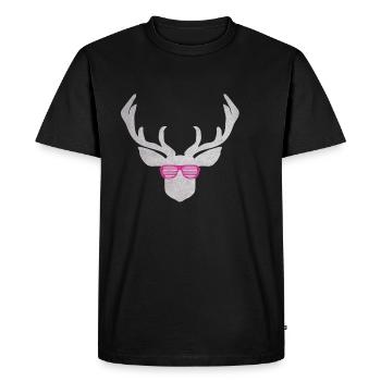 Deer with pink glasses in silver colored texture - Men's Premium Organic T-Shirt - black - Front - Nico (187cm)