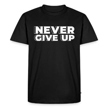 Never Give Up - Motivation - Männer Premium Bio T-Shirt - Schwarz - Vorne - Nico (187cm)