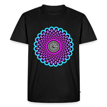 Neon Mandala in pink and baby blue in Goa style - Men's Premium Organic T-Shirt - black - Front - Nico (187cm)