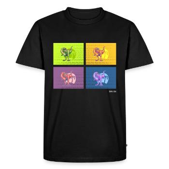 DIN O4 (Dinosaur Pop Art Edition) - Men's Premium Organic T-Shirt - black - Front - Nico (187cm)