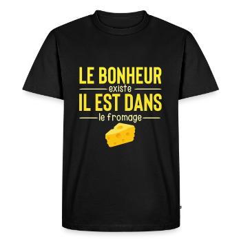 Le Bonheur Existe Blague Amateur Fromage Humour - T-shirt Premium bio Homme - noir - Devant - Nico (187cm)