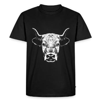 Vache / Tête / Portrait - T-shirt Premium bio Homme - noir - Devant - Nico (187cm)