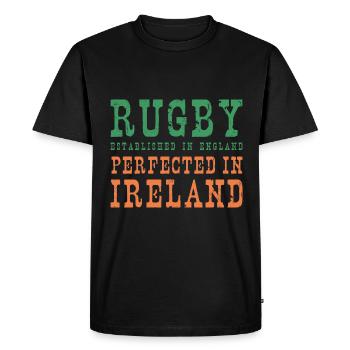 Rugby perfectionné en Irlande Rugby - T-shirt Premium bio Homme - noir - Devant - Nico (187cm)