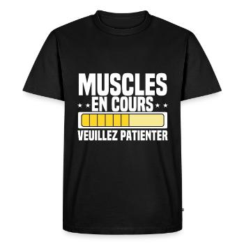 Muscles En Cours Muscu Humoristique Musculation - T-shirt Premium bio Homme - noir - Devant - Nico (187cm)