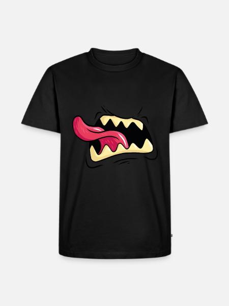 Schreeuw monster mond tanden tong - Mannen Premium Bio T-shirt - zwart