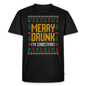 Merry drunk I'm Christmas Ugly Christmas Gift - Men's Premium Organic T-Shirt - black - Front - Nico (187cm)