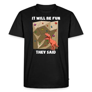 Boulder Trex - Lustiger Dinosaurie Kletter T-Shirt - Männer Premium Bio T-Shirt - Schwarz - Vorne - Nico (187cm)