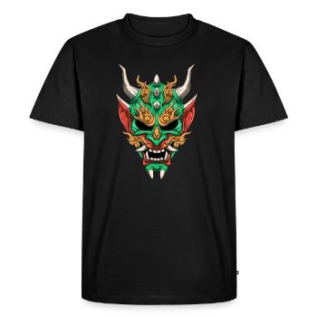 Oni Mask - Green Yokai Demon - Men's Premium Organic T-Shirt - black - Front - Nico (187cm)